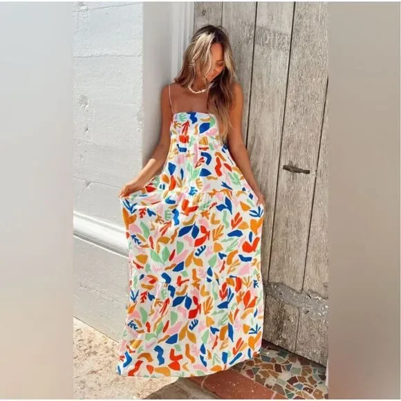 Show Me Your Mumu Long Weekend Maxi Dress Gauze Small Pattern Floral Tiered SMYM - Picture 11 of 16